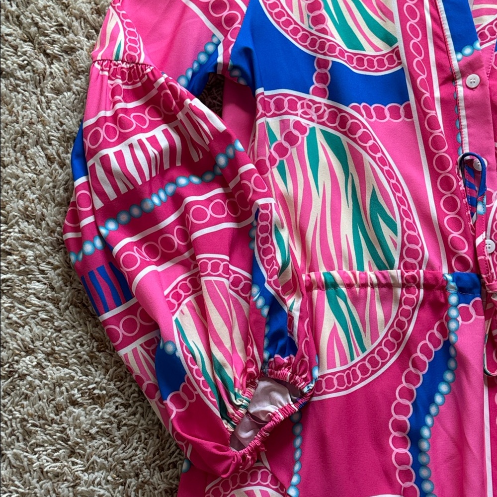 Vibrant Pink and Blue Long Sleeve Dress - Picture 4 of 8